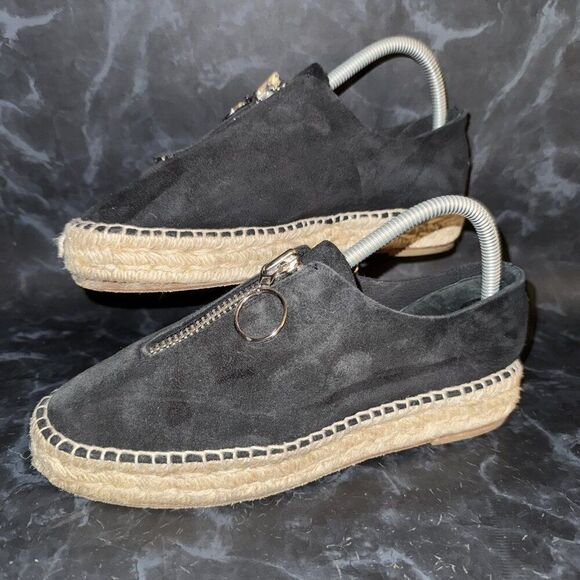 Alexander Wang Espadrille Loafers Devon Zip Black Suede Sneakers Women’s Size 7 - Picture 1 of 8